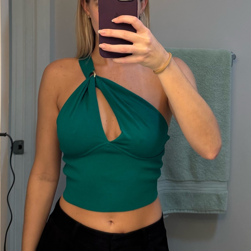 Zara Emerald Green One Shoulder Top